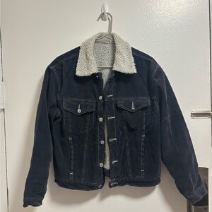 John Galt Navy Denim Jacket with Sherpa Collar